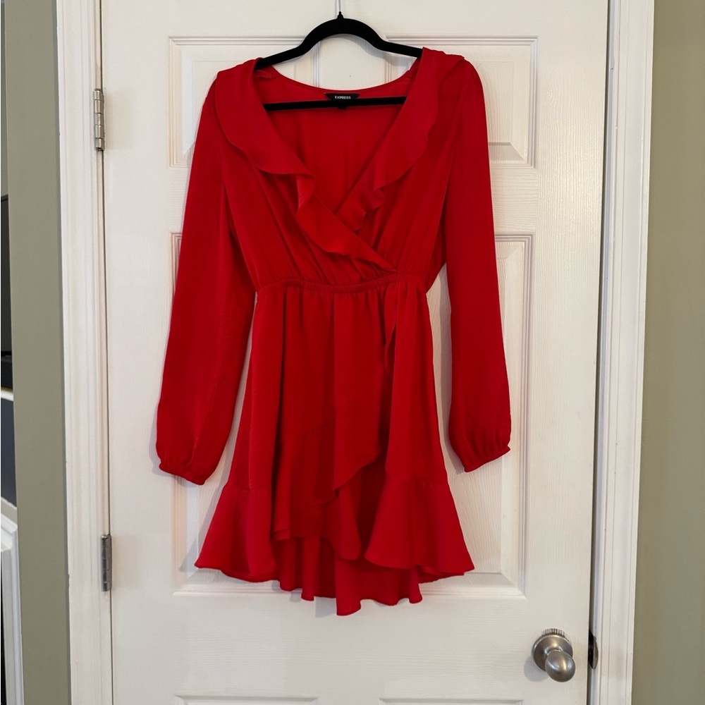 Elegant Red Long Sleeve Mini Dress